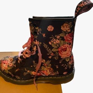 Dr.Martens black with pink floral boots